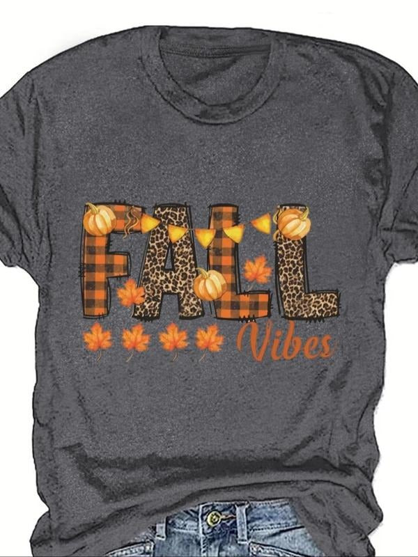 Women'WB shield Cartoon Pumpkin & Letter Print Round Neck Tee, Fashion Casual Crew Neck Short Sleeve T-Shirt for Daily...