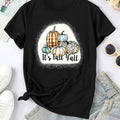 Women'WB shield Cartoon Pumpkin & Letter Print Round Neck Tee, Trendy Casual Short Sleeve T-Shirt for Daily Wear, Ladies...
