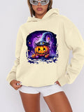 Women'WB shield Cartoon Pumpkin Print Drop Shoulder Hoodie, Fashion Casual Hooded Sweatshirt for Daily Holiday Outdoor...