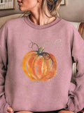 Women'WB shield Cartoon Pumpkin Print Drop Shoulder Sweatshirt, Casual Long Sleeve Round Neck Pullover for Daily Wear,...