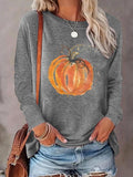 Women'WB shield Cartoon Pumpkin Print Round Neck T-shirt, Fashion Casual Long Sleeve Tee, Women'WB shield Top for Daily...