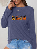 Women'WB shield Cartoon Pumpkin Print Round Neck Tee, Fashion Casual Long Sleeve T-shirt for Daily Holiday Vacation...