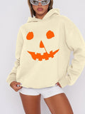 Women'WB shield Cartoon Pumpkin TNF Print Drop Shoulder Hoodie, Fashion Casual Long Sleeve Hooded Sweatshirt for Daily...