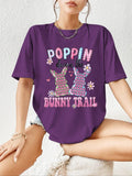 Women'WB shield Cartoon Rabbit & Letter Print Round Neck Tee, Fashion Casual Crew Neck T-shirt for Daily Holiday Vacation...