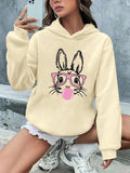 Women'WB shield Cartoon Rabbit Print Drop Shoulder Hoodie, Casual Long Sleeve Pocket Hooded Sweatshirt for Daily Wear,...