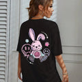 Women'WB shield Cartoon Rabbit Print Drop Shoulder Tee, Fashion Casual Crew Neck Half Sleeve T-Shirt for Daily Holiday...