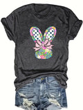 Women'WB shield Cartoon Rabbit Print Round Neck Tee, Cute Graphic Short Sleeve Crew Neck T-shirt for Summer, Lady'WB...