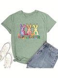 Women'WB shield Cartoon Rabbit Print Round Neck Tee, Fashion Casual Short Sleeve T-shirt for Daily Outdoor Wear, Ladies...