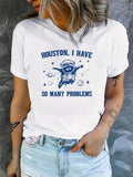 Women'WB shield Cartoon Raccoon & Letter Print Round Neck Tee, Casual Crew Neck T-shirt for Daily Holiday Vacation...