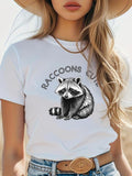 Women'WB shield Cartoon Raccoon & Letter Print Round Neck Tee, Casual Short Sleeve Graphic T-shirt, Ladies Spiky hair...