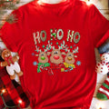 Women'WB shield Cartoon Reindeer & Letter Print Round Neck Tee, Casual Short Sleeve Crew Neck T-Shirt for Spring & Fall,...