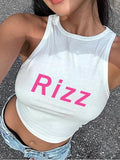 Women'WB shield Cartoon Rizz Graphic Round Neck Tank Top, Casual Sleeveless Crew Neck Top for Summer, Fashion Women'WB...