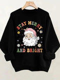 Women'WB shield Cartoon Santa Claus & Letter Print Crew Neck Sweatshirt, Casual Long Sleeve Pullover for Daily Wear,...