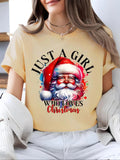 Women'WB shield Cartoon Santa Claus & Letter Print Round Neck Tee, Casual Short Sleeve Crew Neck T-shirt for Daily Wear,...