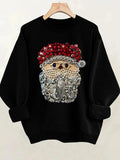 Women'WB shield Cartoon Santa Claus Pattern Round Neck Pullover, Fashion Casual Sweatshirt for Daily Holiday Outdoor...