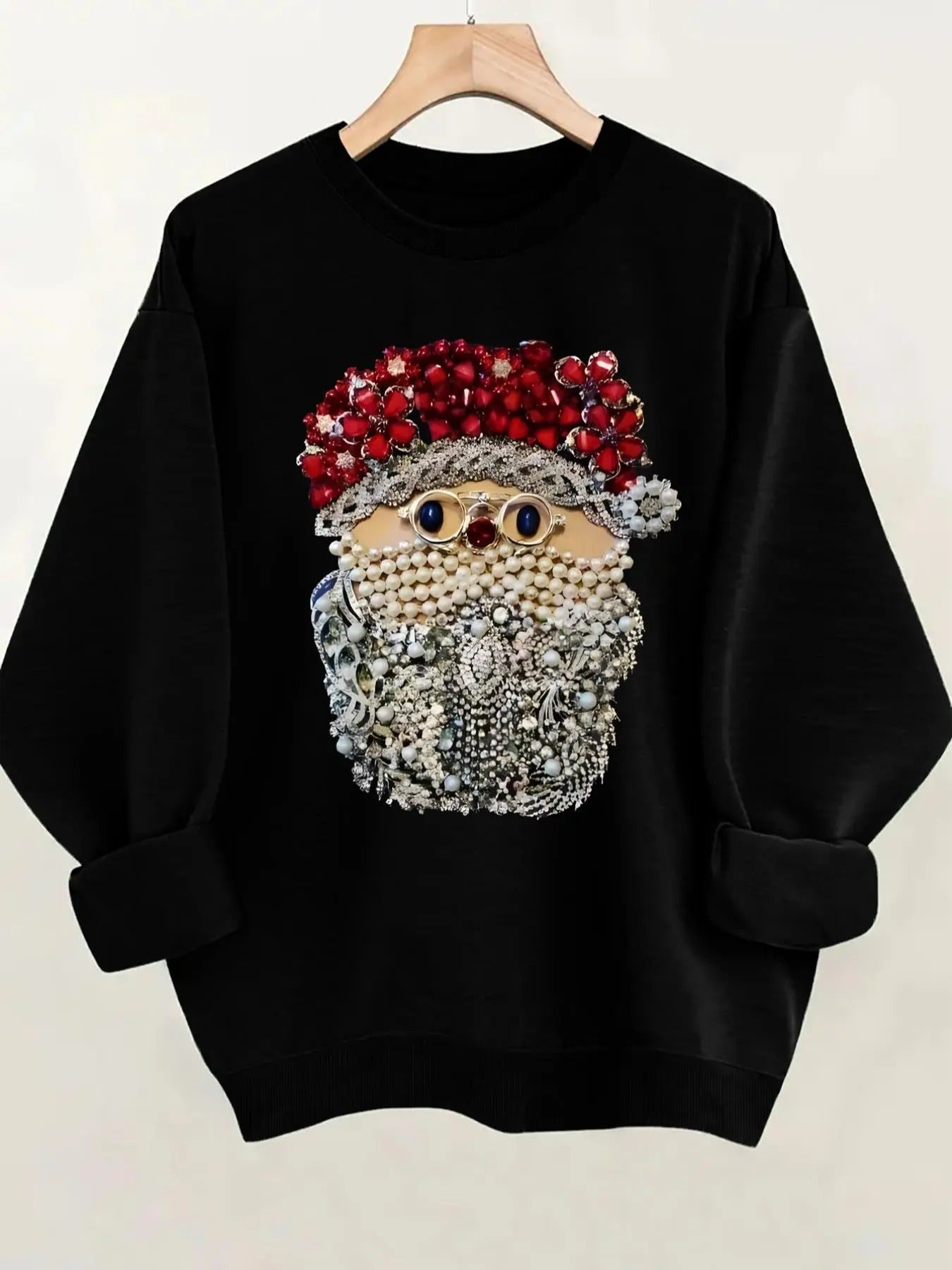 Women'WB shield Cartoon Santa Claus Pattern Round Neck Pullover, Fashion Casual Sweatshirt for Daily Holiday Outdoor...