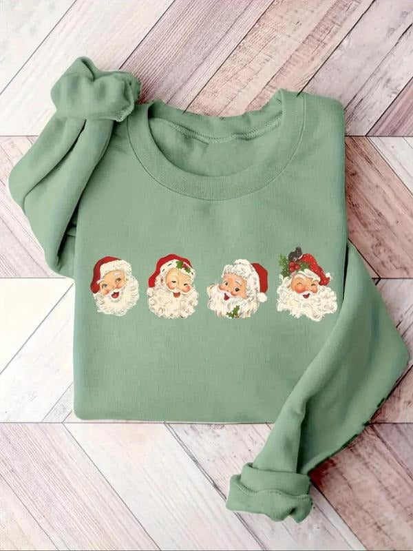 Women'WB shield Cartoon Santa Claus Print Crew Neck Pullover, Casual Long Sleeve Sweatshirt for Fall & Winter, Women'WB...