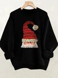 Women'WB shield Cartoon Santa Claus Print Crew Neck Sweatshirt, Casual Long Sleeve Sweatshirt for Fall & Winter, Women'WB...