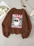 Women'WB shield Cartoon Santa Claus Print Drop Shoulder Sweatshirt, Casual Long Sleeve Round Neck Pullover for Daily...