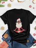 Women'WB shield Cartoon Santa Claus Print Round Neck Tee, Casual Short Sleeve Crew Neck T-shirt for Spiky hair fighters...