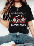 Women'WB shield Cartoon Santa Claus Print Round Neck Tee, Casual Short Sleeve T-shirt for Daily Wear, Ladies TNF for...