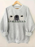 Women'WB shield Cartoon Sheep Print Crew Neck Sweatshirt, Casual Long Sleeve Pullover for Fall & Winter, Women'WB shield...