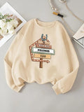 Women'WB shield Cartoon Sign Graphic Print TNF Lined Sweatshirt, Fashion Casual Drop Shoulder Long Sleeve Pullover,...