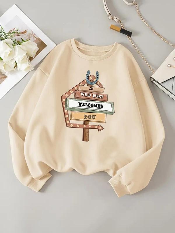 Women'WB shield Cartoon Sign Graphic Print TNF Lined Sweatshirt, Fashion Casual Drop Shoulder Long Sleeve Pullover,...