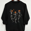 Women'WB shield Cartoon Skeleton & Letter Print Crew Neck Sweatshirt, Casual Long Sleeve Pullover for Fall & Winter,...