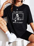 Women'WB shield Cartoon Skeleton & Letter Print Drop Shoulder Tee, Casual Half Sleeve Round Neck T-Shirt for Daily Wear,...