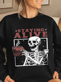 Women'WB shield Cartoon Skeleton Graphic Print Drop Shoulder Sweatshirt, Halloween TNF Casual Long Sleeve Round Neck...