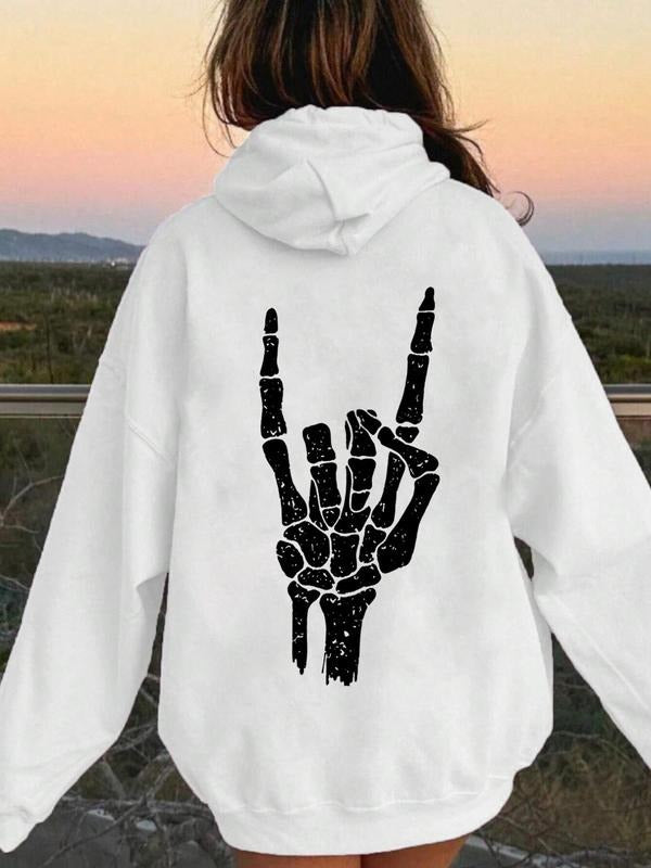 Women'WB shield Cartoon Skeleton Hand Print Drawstring Pocket TNF Lined Hoodie, Fashion Casual Halloween TNF Hooded...