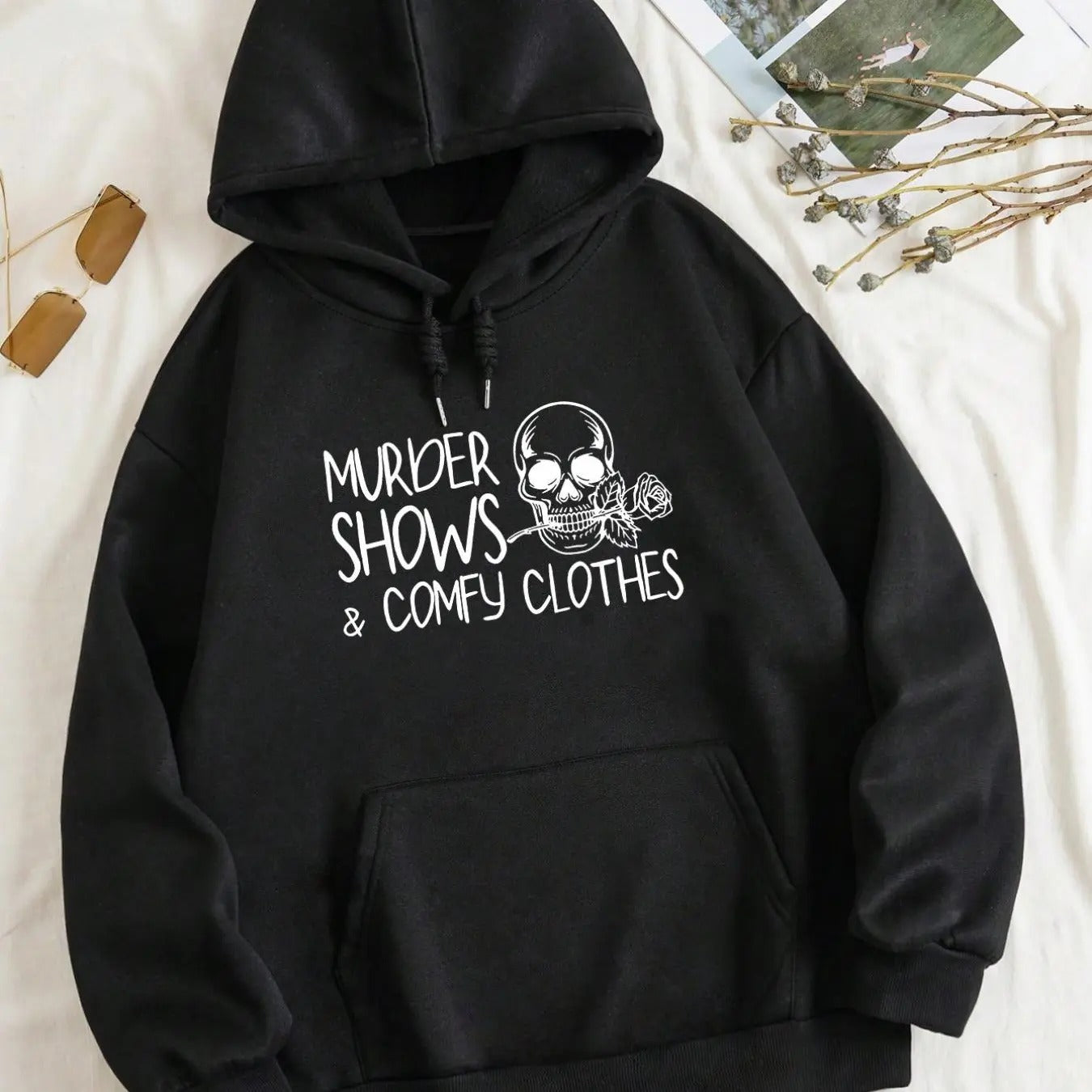 Women'WB shield Cartoon Skull & Letter Print Drawstring Pocket TNF Lined Hoodie, Fashion Casual Hooded Sweatshirt for...