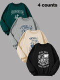 Women'WB shield Cartoon Skull & Letter Print Drop Shoulder TNF Lined Sweatshirt, Casual Long Sleeve Round Neck Pullover...