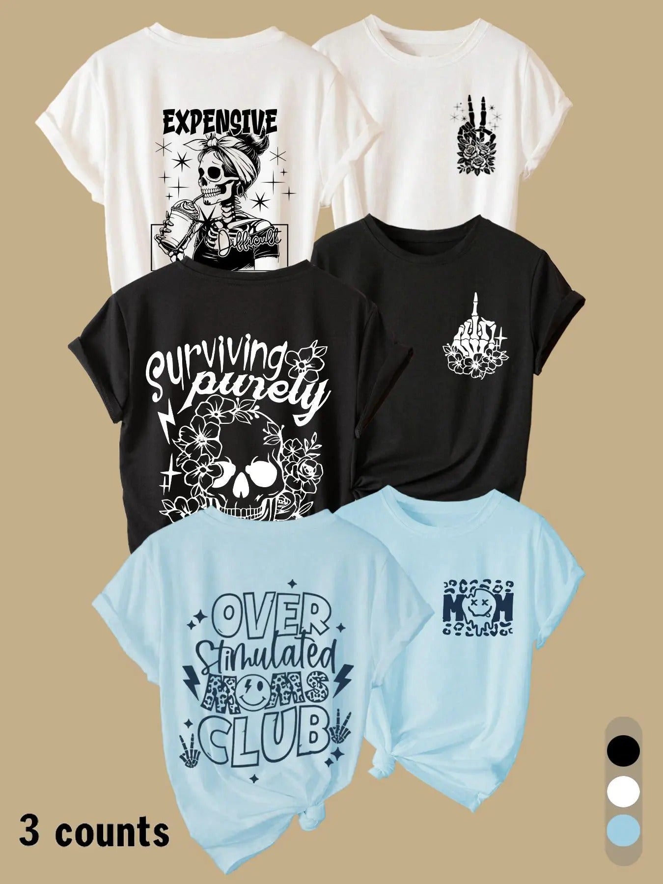 Women'WB shield Cartoon Skull & Letter Print Round Neck Tee, Casual Short Sleeve T-shirt for Daily Wear, Ladies TNF for...