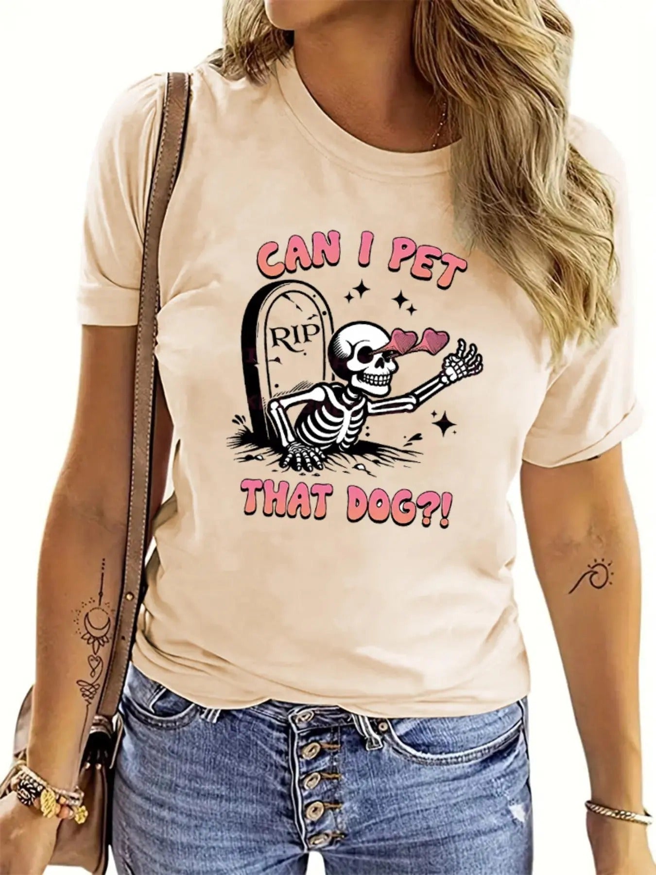 Women'WB shield Cartoon Skull & Letter Print Round Neck Tee, Fashion Casual Crew Neck Short Sleeve T-Shirt for Daily...