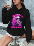 Women'WB shield Cartoon Skull Graphic Print Hoodie, Casual Drop Shoulder Long Sleeve Hooded Sweatshirt, Ladies Fall &...