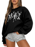 Women'WB shield Cartoon Skull Print Drop Shoulder Pullover, Fashion Casual Crew Neck Sweatshirt for Daily Holiday Outdoor...