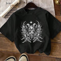 Women'WB shield Cartoon Skull Print Drop Shoulder Tee, Casual Half Sleeve Round Neck T-Shirt for Daily Wear, Women'WB...