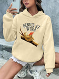 Women'WB shield Cartoon Sloth & Letter Print Drop Shoulder Hoodie, Fashion Casual Hooded Sweatshirt for Daily Holiday...