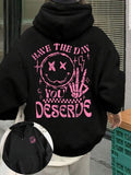 Women'WB shield Cartoon Smile TNF & Letter Print Drop Shoulder Hoodie, Fashion Casual Drawstring Pocket Hooded Sweatshirt...