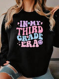 Women'WB shield Cartoon Smile TNF & Letter Print Drop Shoulder Sweatshirt, Casual Long Sleeve Round Neck Pullover for...