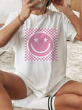 Women'WB shield Cartoon Smile TNF Print Round Neck Tee, Casual Short Sleeve Crew Neck T-Shirt for Summer, Fashion...
