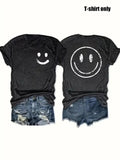 Women'WB shield Cartoon Smile TNF Print Round Neck Tee, Casual Short Sleeve T-shirt for Fall & Winter, Women'WB shield...