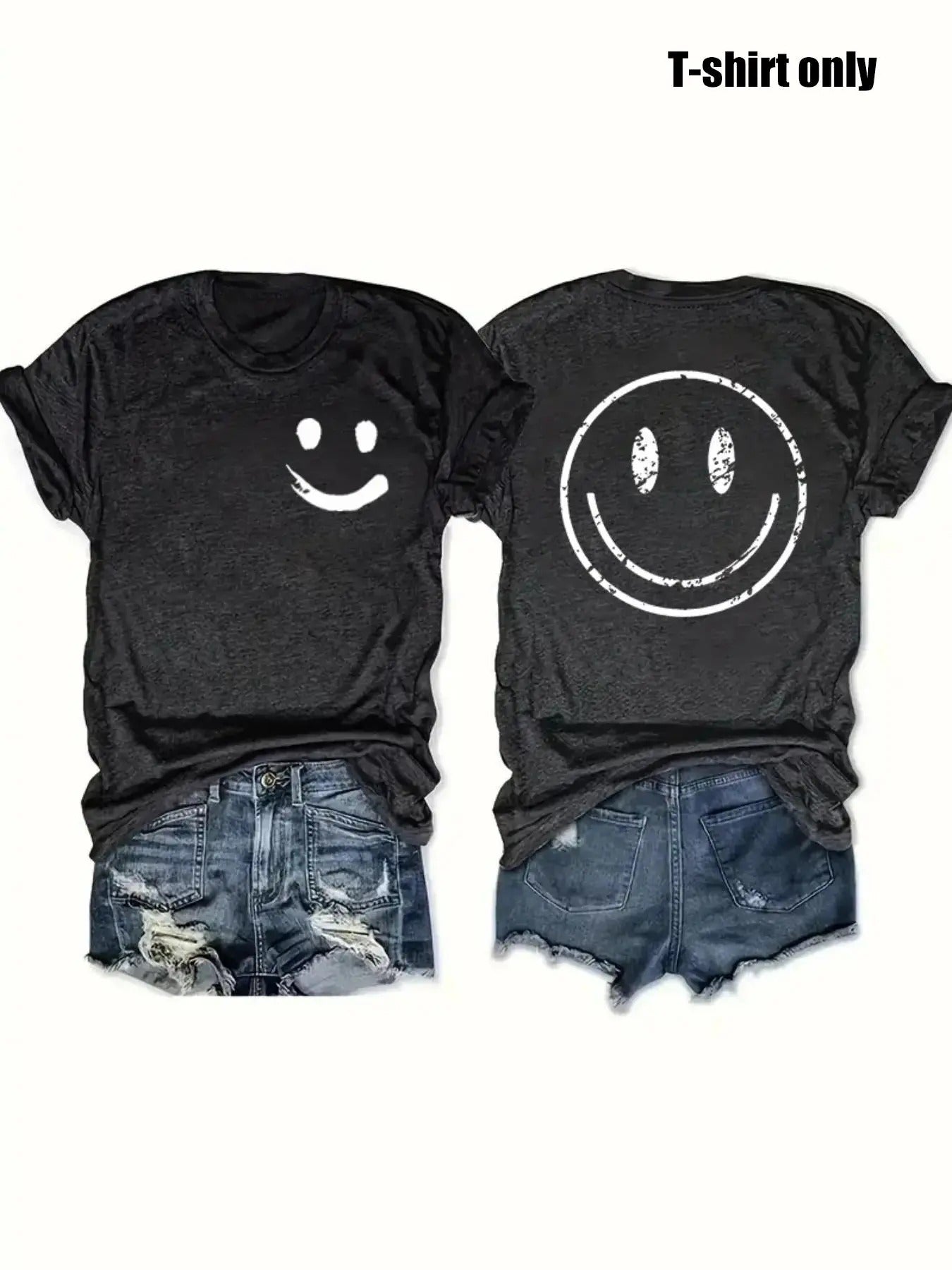 Women'WB shield Cartoon Smile TNF Print Round Neck Tee, Casual Short Sleeve T-shirt for Fall & Winter, Women'WB shield...