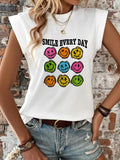 Women'WB shield Cartoon Smile TNF Print Round Neck Tee, Fashion Casual Crew Neck T-Shirt for Daily Holiday Vacation...