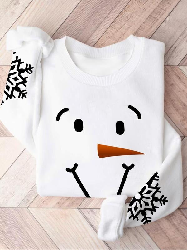 Women'WB shield Cartoon Snowman Print Round Neck Sweatshirt, Casual Long Sleeve Pullover for Fall & Winter, Women'WB...