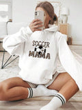 Women'WB shield Cartoon Soccer & Leopard Letter Print Drop Shoulder TNF Lined Hoodie, Fashion Casual Drawstring Pocket...