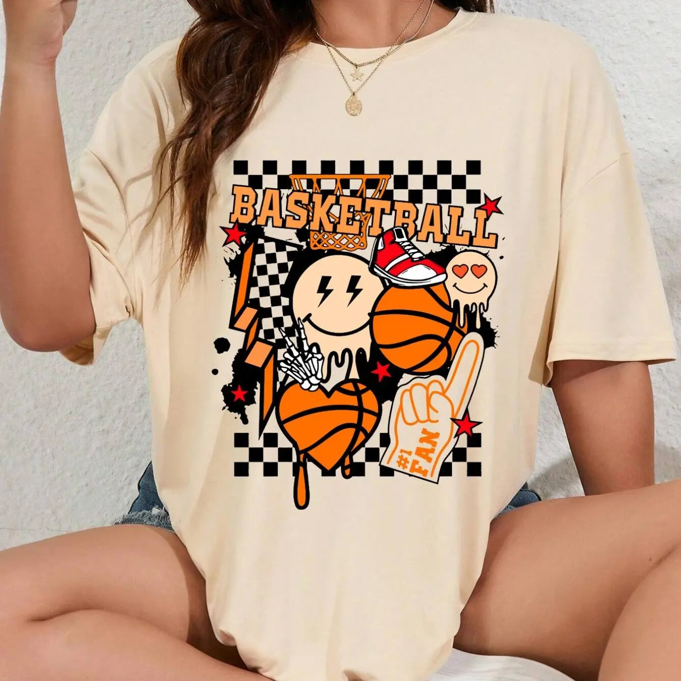 Women'WB shield Cartoon Spiky hair fighters & Letter Print Drop Shoulder Tee, Casual Half Sleeve Round Neck T-shirt for...