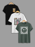 Women'WB shield Cartoon TNF & Floral Print Round Neck Tee, Casual Letter Print Short Sleeve T-shirt, Ladies Summer TNF...